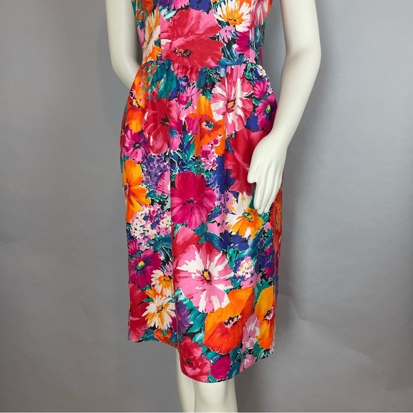 Vintage Floral Dress Sheath Vibrant Convertible Collar Square Neck Petite Lanz - Picture 11 of 16